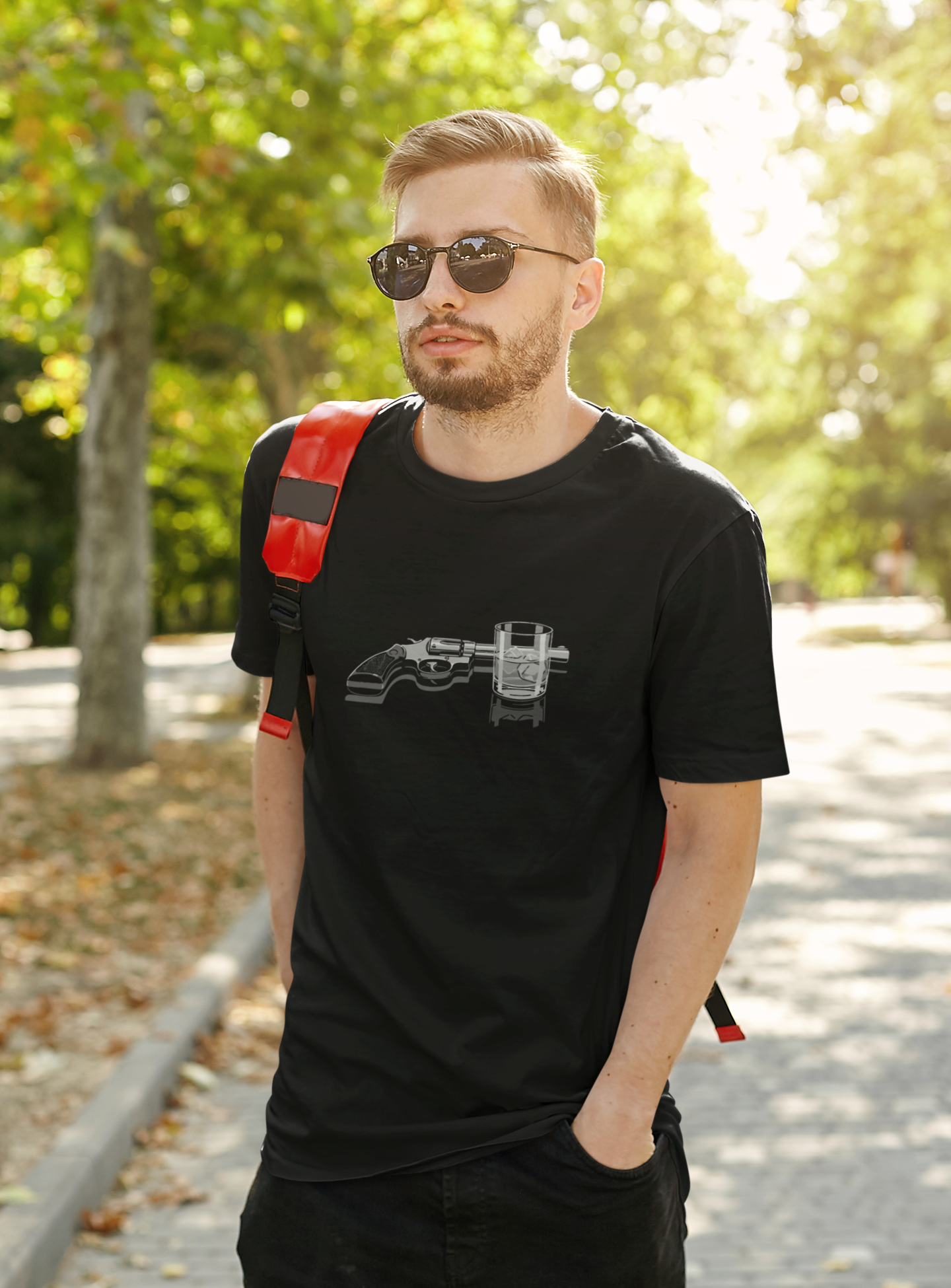 Revolver and whiskey T-shirt